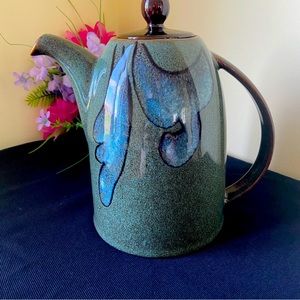 Pier 1 Stoneware Tea Pot Tranquil Pattern Green HTF